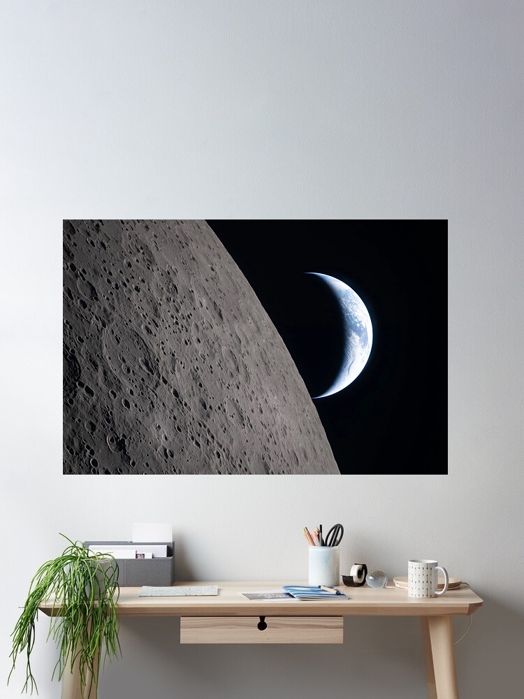 Star Map Poster - Earthset Earth Crescent Dark Side Moon